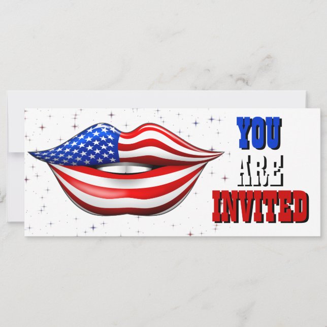 USA Flag Lipstick on Smiling Lips  Invitation Card (Front)