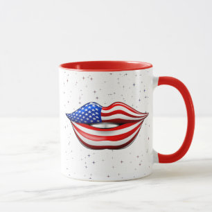 USA Flag Lipstick on Smiling Lips  Mug