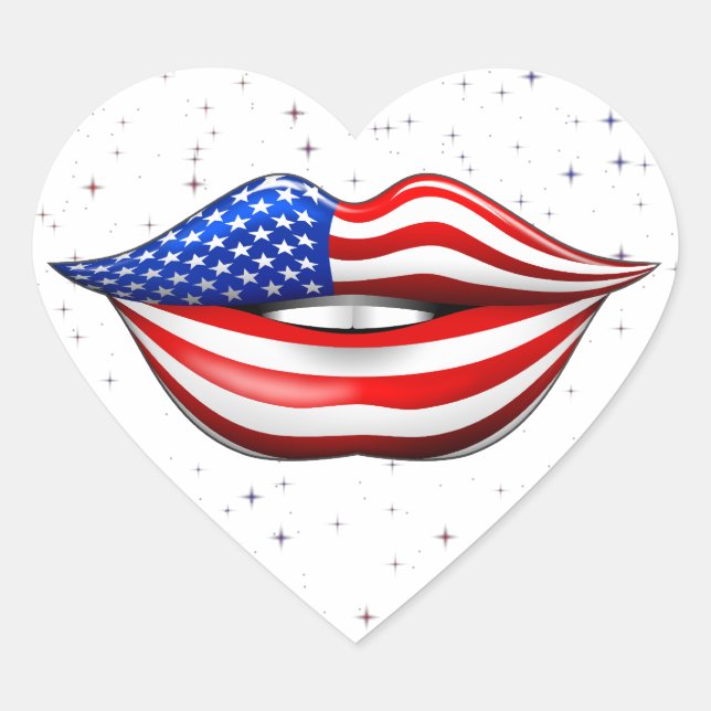 USA Flag Lipstick on Smiling Lips Sticker (Front)