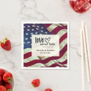 USA Flag Love Never Fails Bible Patriotic Wedding  Napkin