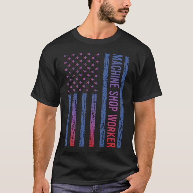 USA Flag Machine Shop Worker T-Shirt (Front)