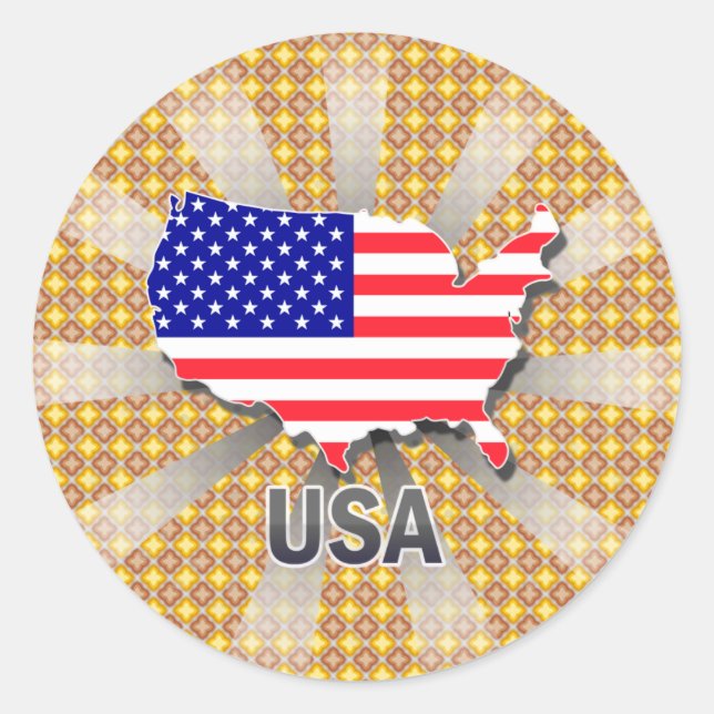 Usa Flag Map 2.0 Classic Round Sticker (Front)