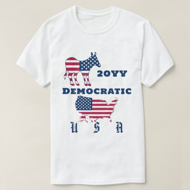 USA Flag Map Democratic Party Donkey Election Year T-Shirt (Design Front)