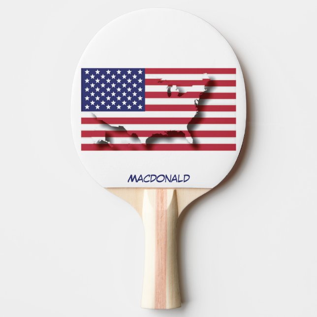 USA FLAG & MAP Personalised Ping Pong Paddle (Front)