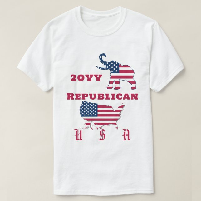 USA Flag Map Republican Party Elephant Election T-Shirt (Design Front)