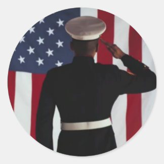 USA FLAG & MARINE WARRIOR CLASSIC ROUND STICKER