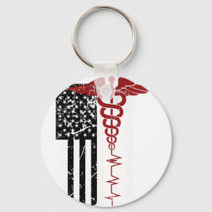 Usa Flag Medical Symbol Black Patriotic Caduceus N Key Ring