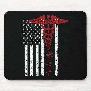 Usa Flag Medical Symbol Black Patriotic Caduceus N Mouse Mat