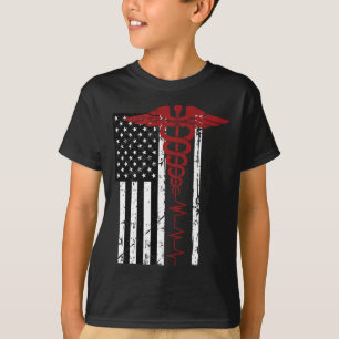 Usa Flag Medical Symbol Black Patriotic Caduceus N T-Shirt