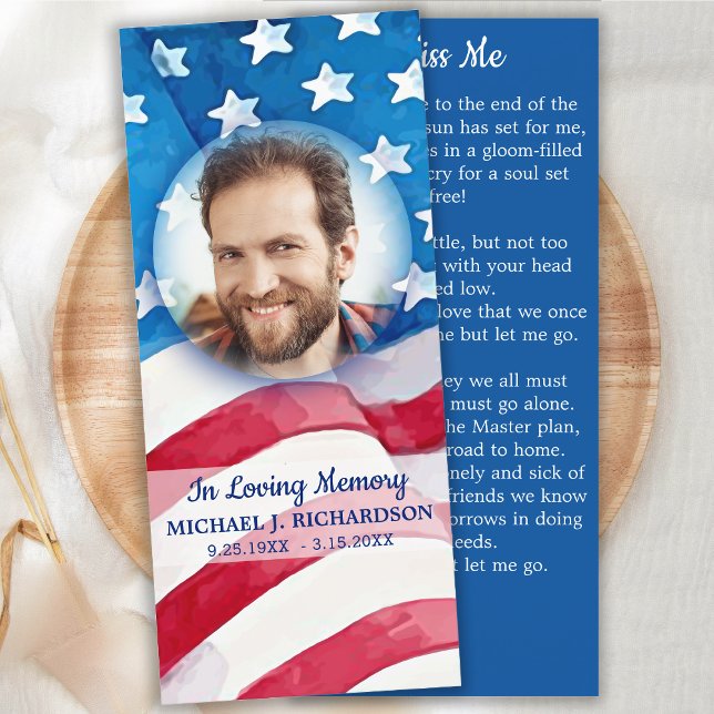 USA Flag Memorial Prayer Photo Funeral Bookmark (Creator Uploaded)