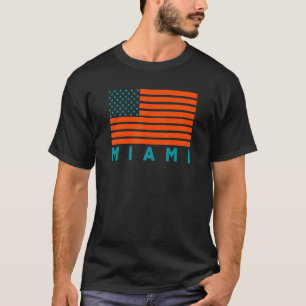 USA Flag Miami OrangeTeal-GreenBlue Miami FL Ameri T-Shirt
