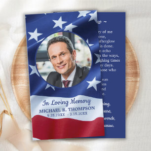 USA Flag Military Funeral Memorial Prayer Cards