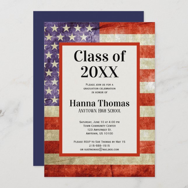 USA Flag Military Patriotic Graduation Invitation (Front/Back)