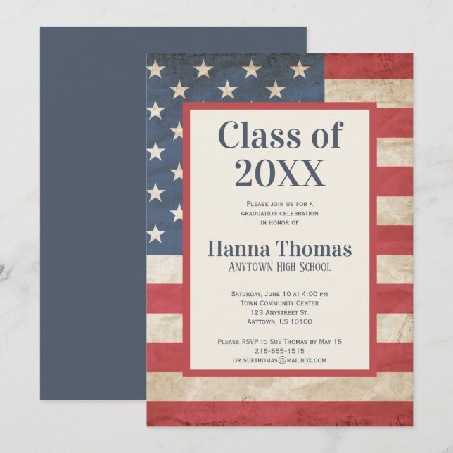 USA Flag Military Patriotic Vintage Graduation  Invitation (Front/Back)