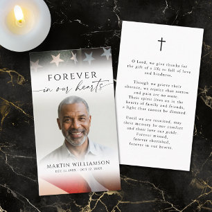 USA Flag Military Photo Cross Funeral Prayer Card