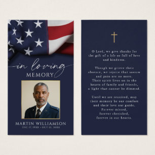 USA Flag Military Photo Cross Funeral Prayer Card