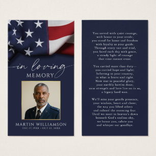 USA Flag Military Photo Funeral Prayer Card