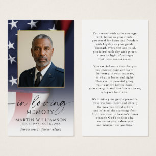 USA Flag Military Sympathy Photo Prayer Card