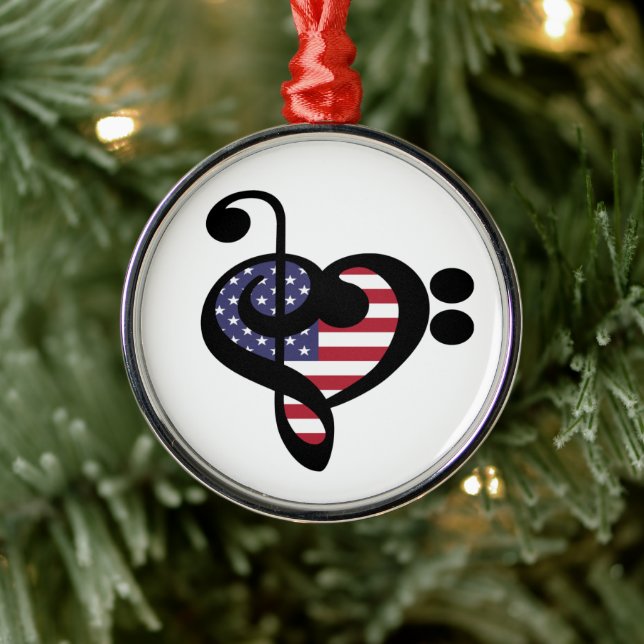 USA Flag Music Heart - American Pride Musician Metal Tree Decoration (Tree)