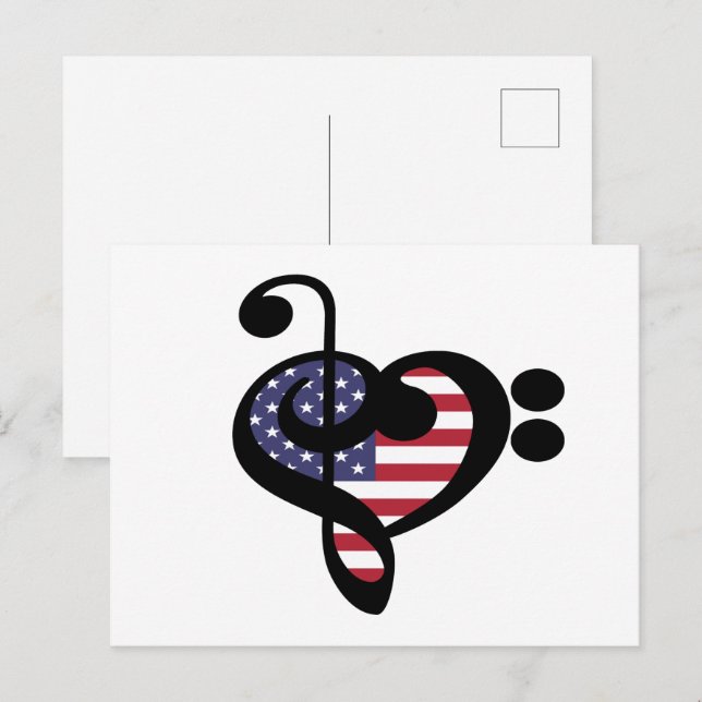 USA Flag Music Heart - American Pride Musician Postcard (Front/Back)