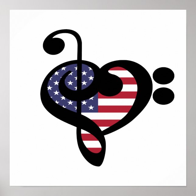 USA Flag Music Heart - American Pride Musician Poster (Front)