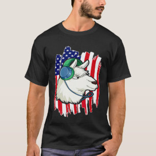 USA Flag Music Llama 4th Of July Patriotic Llama T-Shirt