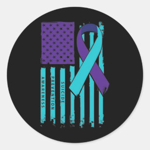 Usa Flag Nobody Fights Alone Suicide Prevention Aw Classic Round Sticker
