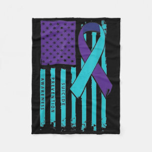 Usa Flag Nobody Fights Alone Suicide Prevention Aw Fleece Blanket
