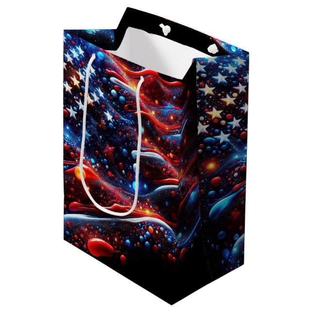 USA Flag Paint Splatter Abstract Medium Gift Bag (Front Angled)