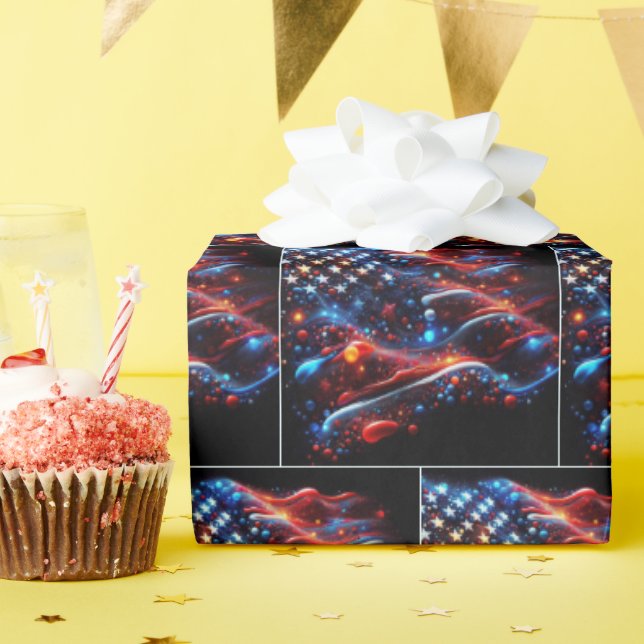 USA Flag Paint Splatters Wrapping Paper (Birthday Party)