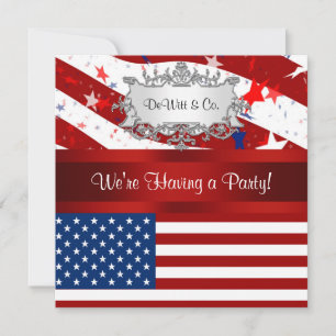 USA Flag Party Invitation Red White Blue Silver