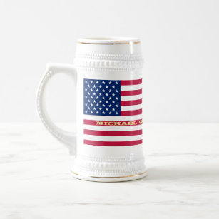 USA Flag Patriotic America Custom Name Monogram Beer Stein