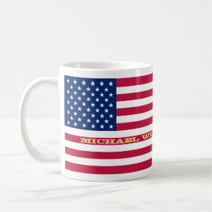 USA Flag Patriotic America Custom Name Monogram Coffee Mug