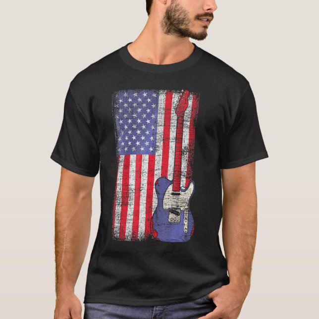 Usa Flag Patriotic America Guitar          T-Shirt (Front)