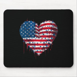 Usa Flag Patriotic American Heart Armed Forces 4th Mouse Mat