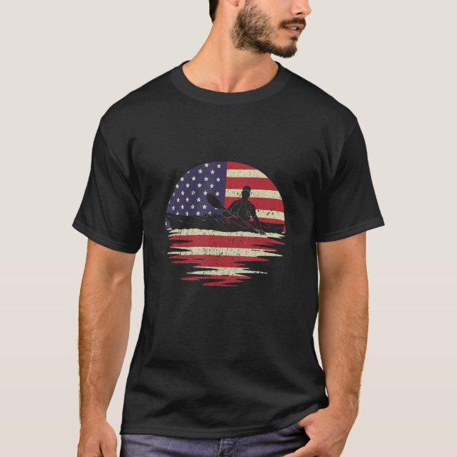 USA Flag Patriotic American Kayaking Kayaker Canoe T-Shirt (Front)