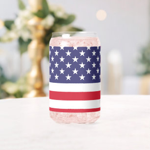USA Flag Patriotic American Red White Blue  Can Glass