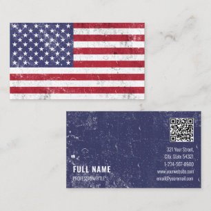 USA Flag Patriotic American Red White Blue QR Code Business Card