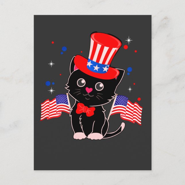 USA Flag Patriotic Black Cat Postcard (Front)