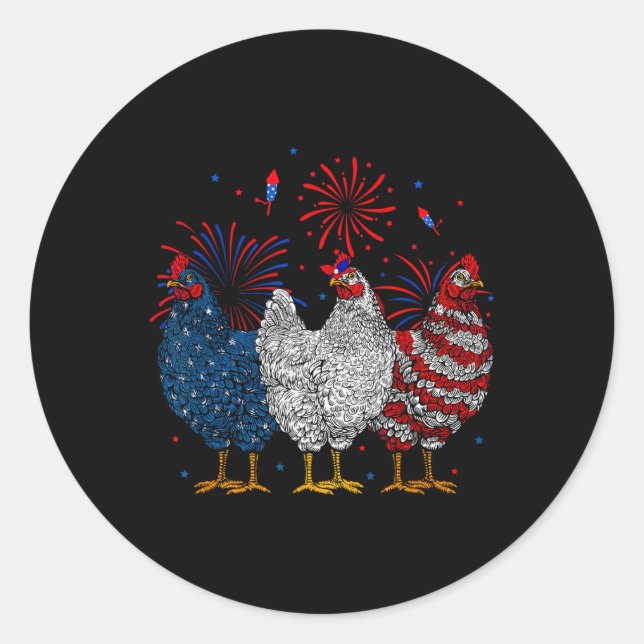 Usa Flag Patriotic Chicken Lover 4th Of July 1  Classic Round Sticker (Front)