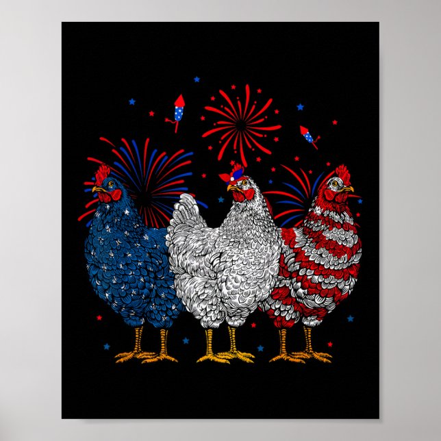 Usa Flag Patriotic Chicken Lover 4th Of July 1  Poster (Front)