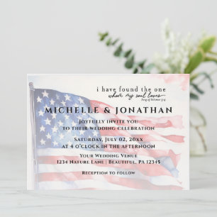 USA Flag Patriotic Christian Bible Verse Wedding Invitation