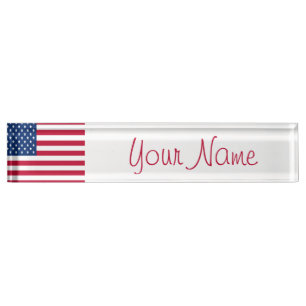 USA Flag Patriotic Custom Desk Name Plate