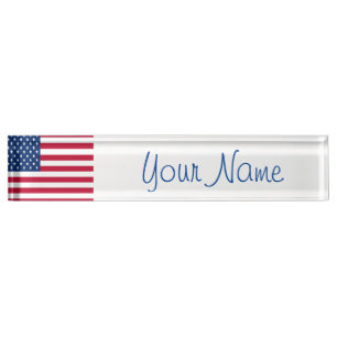 USA Flag Patriotic Custom Desk Name Plate Office