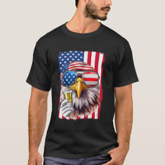 Usa Flag Patriotic Eagle Sunglasses Beer 4Th Of Ju T-Shirt