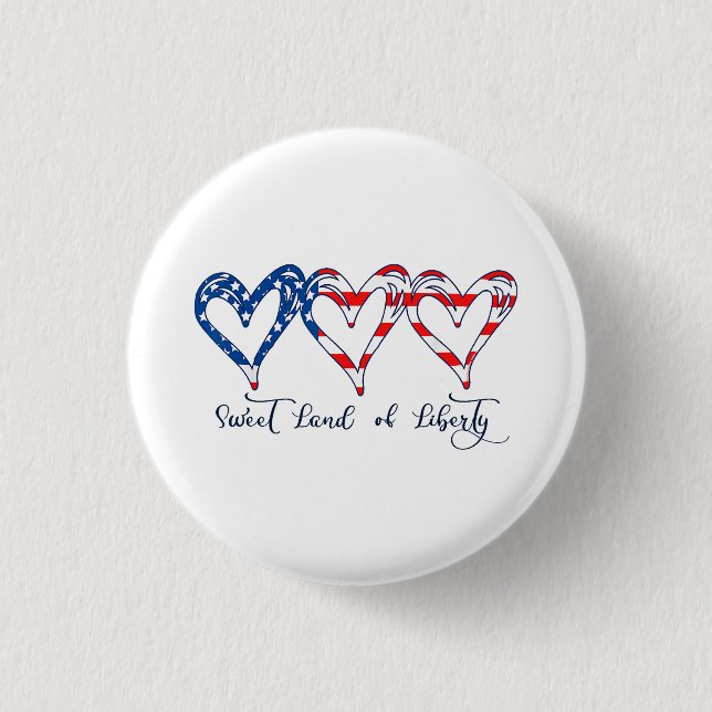 USA Flag Patriotic Hearts 4th of July Sweet Land o 3 Cm Round Badge (Front)