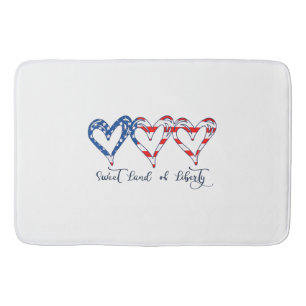 USA Flag Patriotic Hearts 4th of July Sweet Land o Bath Mat