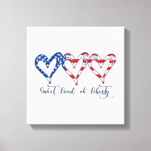 USA Flag Patriotic Hearts 4th of July Sweet Land o Canvas Print
