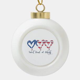 USA Flag Patriotic Hearts 4th of July Sweet Land o Ceramic Ball Christmas Ornament