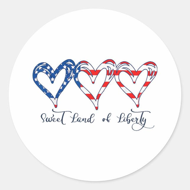 USA Flag Patriotic Hearts 4th of July Sweet Land o Classic Round Sticker (Front)